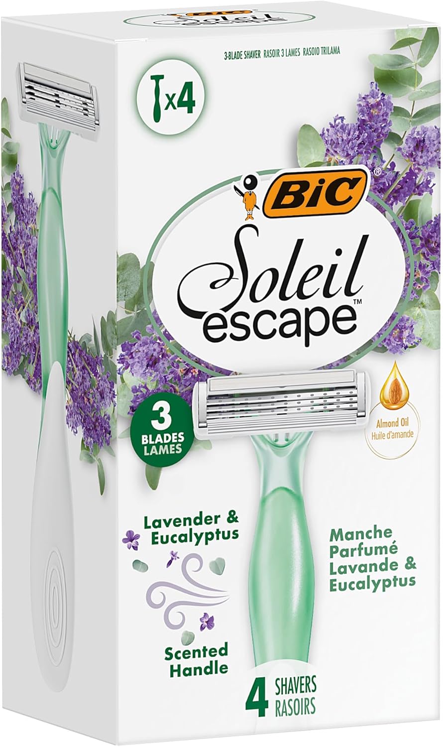 BIC Soleil Escape 3 Blade Womens Disposable Razor Pack of 4 with Lavender and Eucalyptus Scented Moisturizing Strip-0