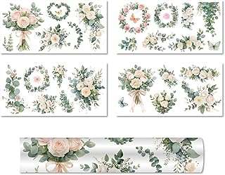 CREATCABIN Flowers Wall Decals Floral Wall Stickers PVC Waterproof Decorative Stickers Floral Leaves Wall Murals Art Self Adhesive Decals for Furniture Decoration Living Room Bedroom 15x30cm