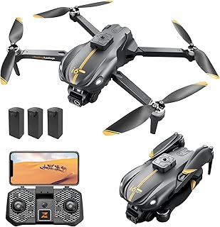 Drone with Camera for Adults, 1080P HD Camera, Drone for Beginners with Altitude Hold, 4 Way Obstacle Avoidance, Gestures Selfie, Speed Adjustment, Headless Mode, 3D Flips, 3 Modular Batteries (Black)