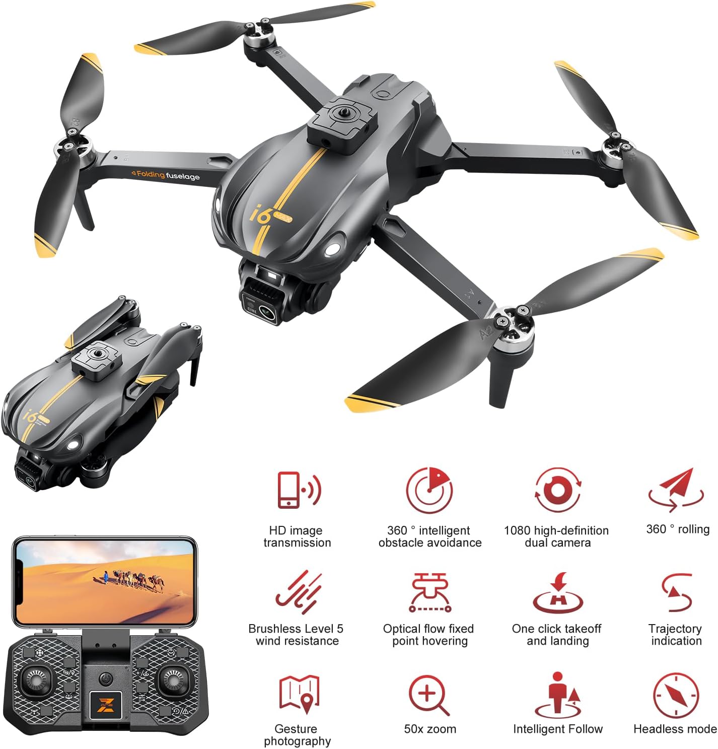 Drone with Camera for Adults, 1080P HD Camera, Drone for Beginners with Altitude Hold, 4 Way Obstacle Avoidance, Gestures Selfie, Speed Adjustment, Headless Mode, 3D Flips, 3 Modular Batteries (Black)-5