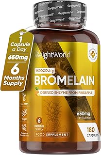 Bromelain High Strength Supplement 650mg - High Potent 2500GDU/g per Serving - 180 Vegan Capsules (Not Bromelain Tablets) - Enzyme Nutritional Supplements - Naturally Derived Enzyme from Pineapple