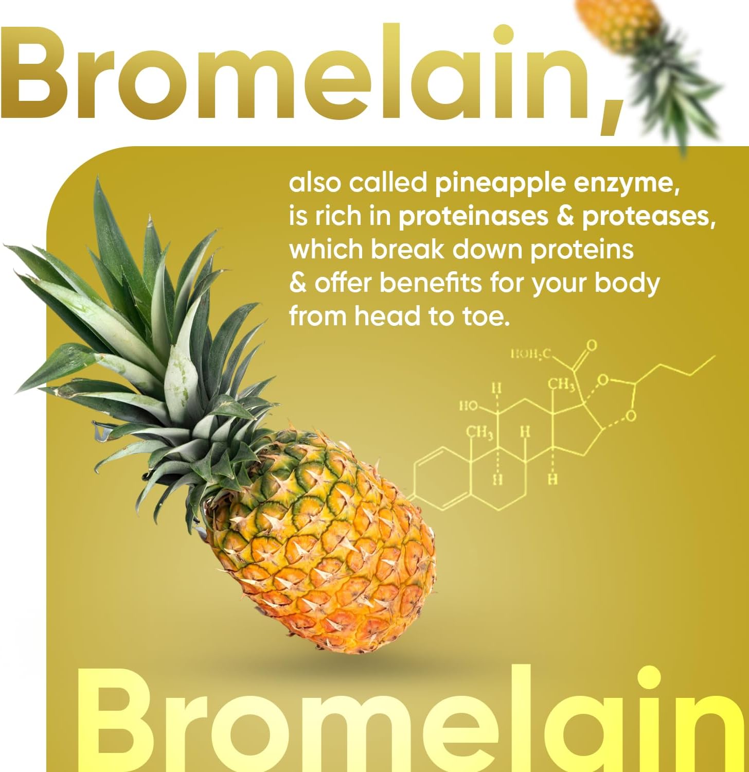 Bromelain High Strength Supplement 650mg - High Potent 2500GDU/g per Serving - 180 Vegan Capsules (Not Bromelain Tablets) - Enzyme Nutritional Supplements - Naturally Derived Enzyme from Pineapple-1