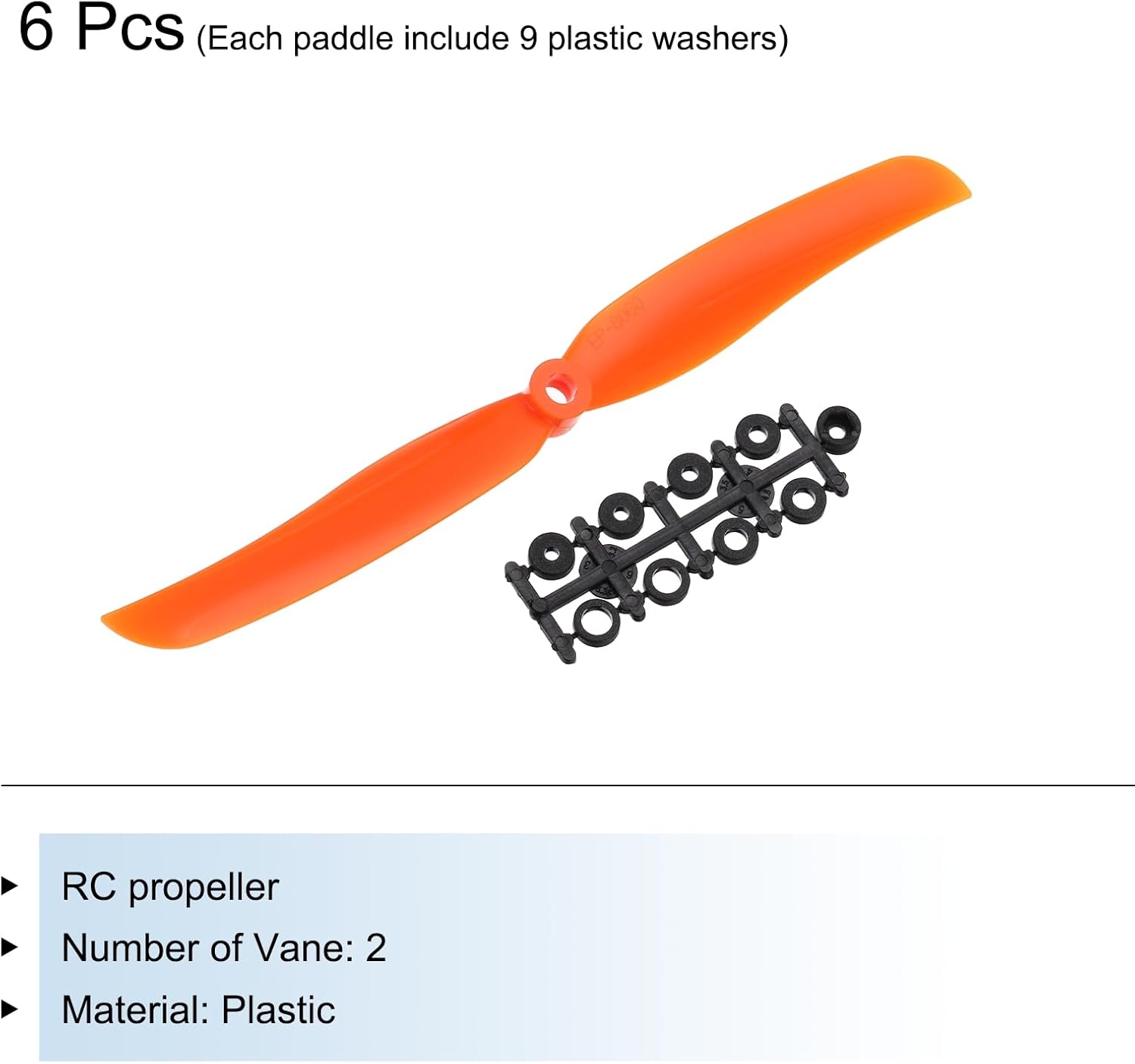 sourcing map 6Pcs 8060 RC Propellers Blade Prop 2 Vane 20.3cm Dia Plastic for RC Aircraft Quadcopter Prop Replacement, Orange with 9 Plastic Washers-2