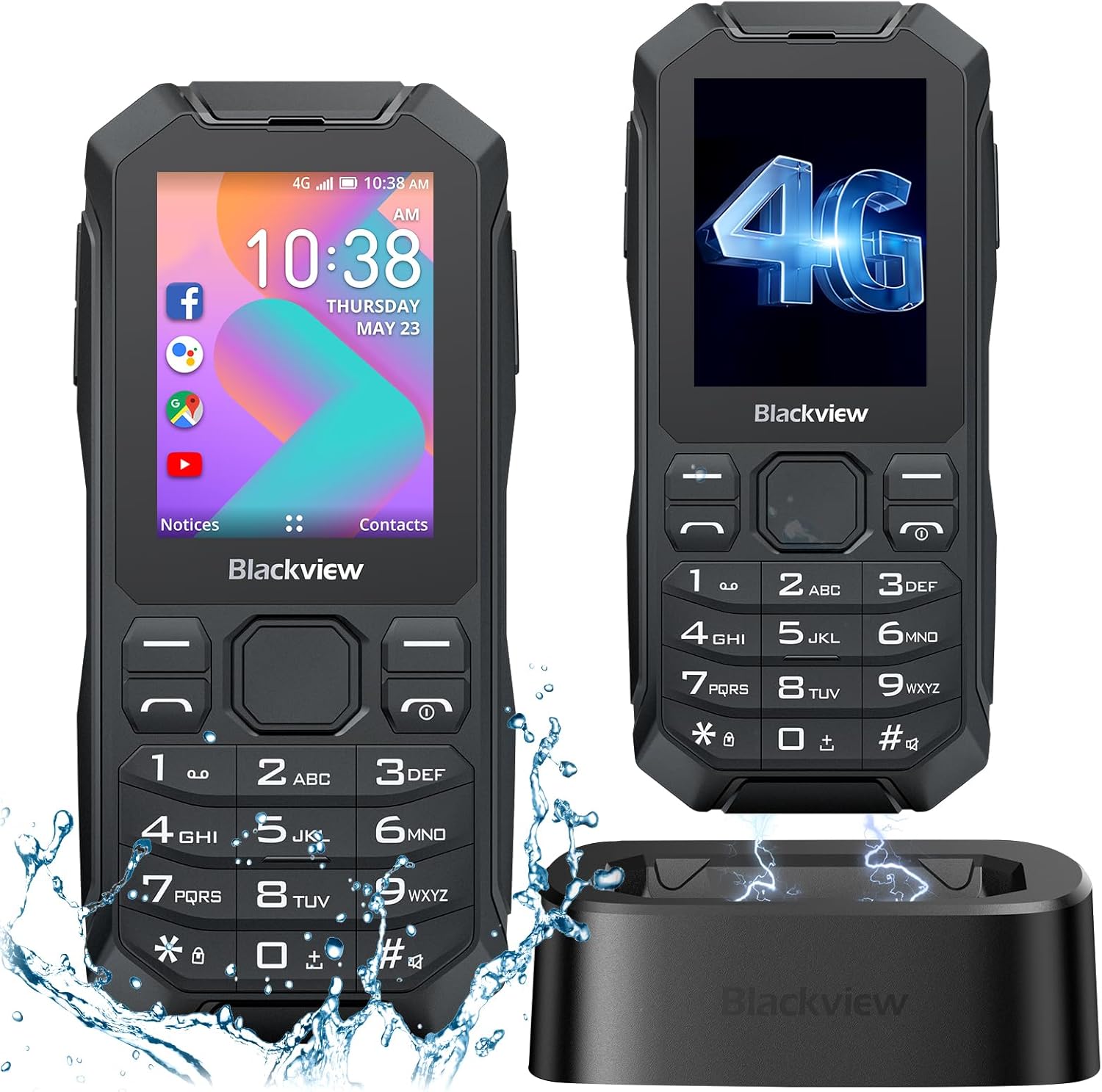 Blackview N1000 4G Rugged Basic Phone, Big Button Mobile Phone for Elderly, 4GB ROM+512GB TF, 3300mAh, IP68/IP69K Waterproof Phone, 2.4" Scree, Dumb Phone, SOS Button, Dual SIM, GPS, Torch-0