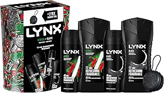 LYNX Africa & Black The Deodorant Gift Set Shower Tool, 2x Body Wash & 2x Body Spray perfect for his daily routine 4 piece