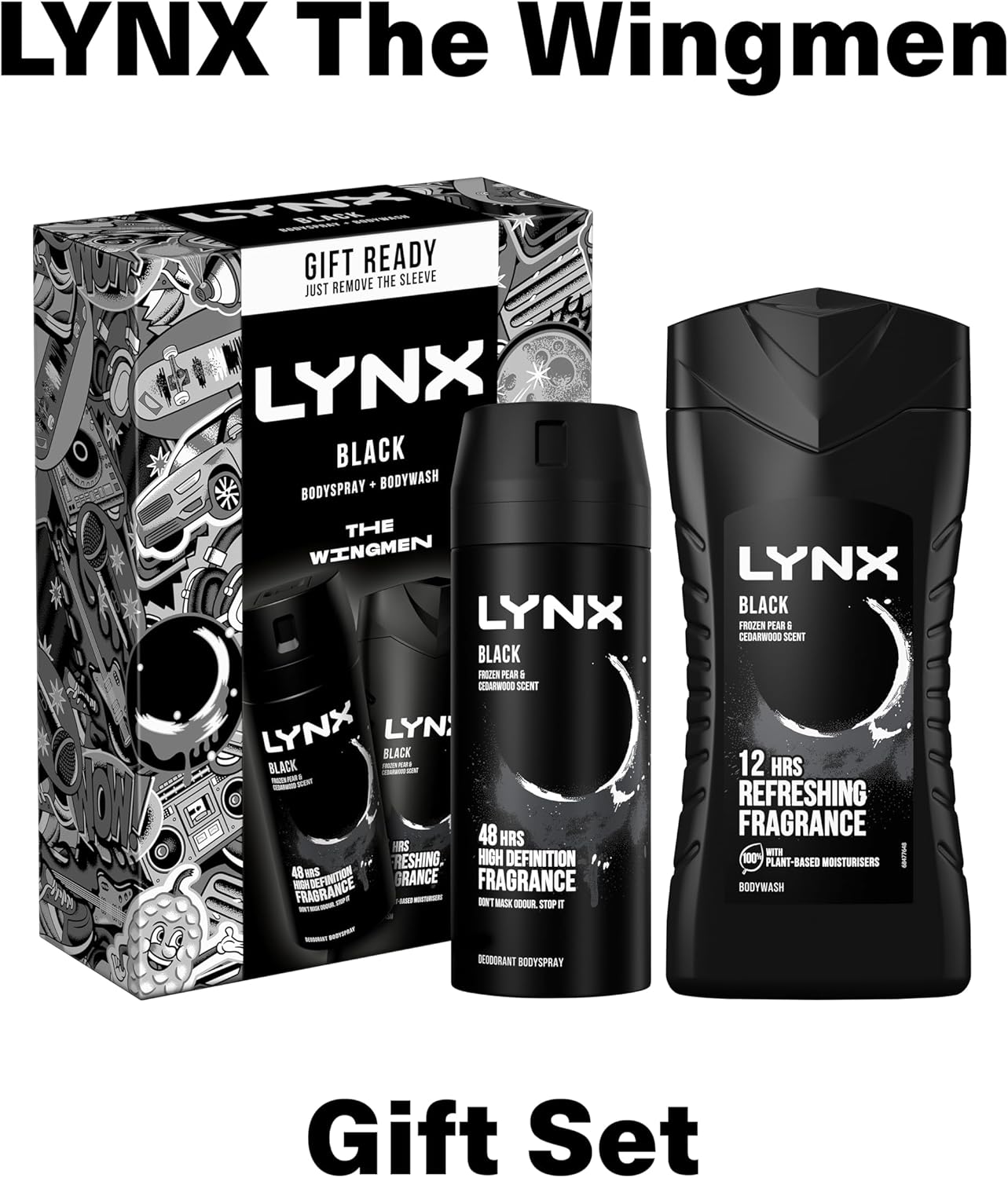 LYNX Black The Wingmen Duo Deodorant Gift Set Body Wash & Body Spray perfect for his daily routine 2 piece-5