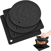 4 Pack Silicone Trivet Mats, Extra Thick Heat Resistant Multi-purpose None slip Silicone Trivet Mat, 18cm Hot Pot Pads Oven Mitt for Kitchen Cooking Dining Microwave, Square and Round, Black