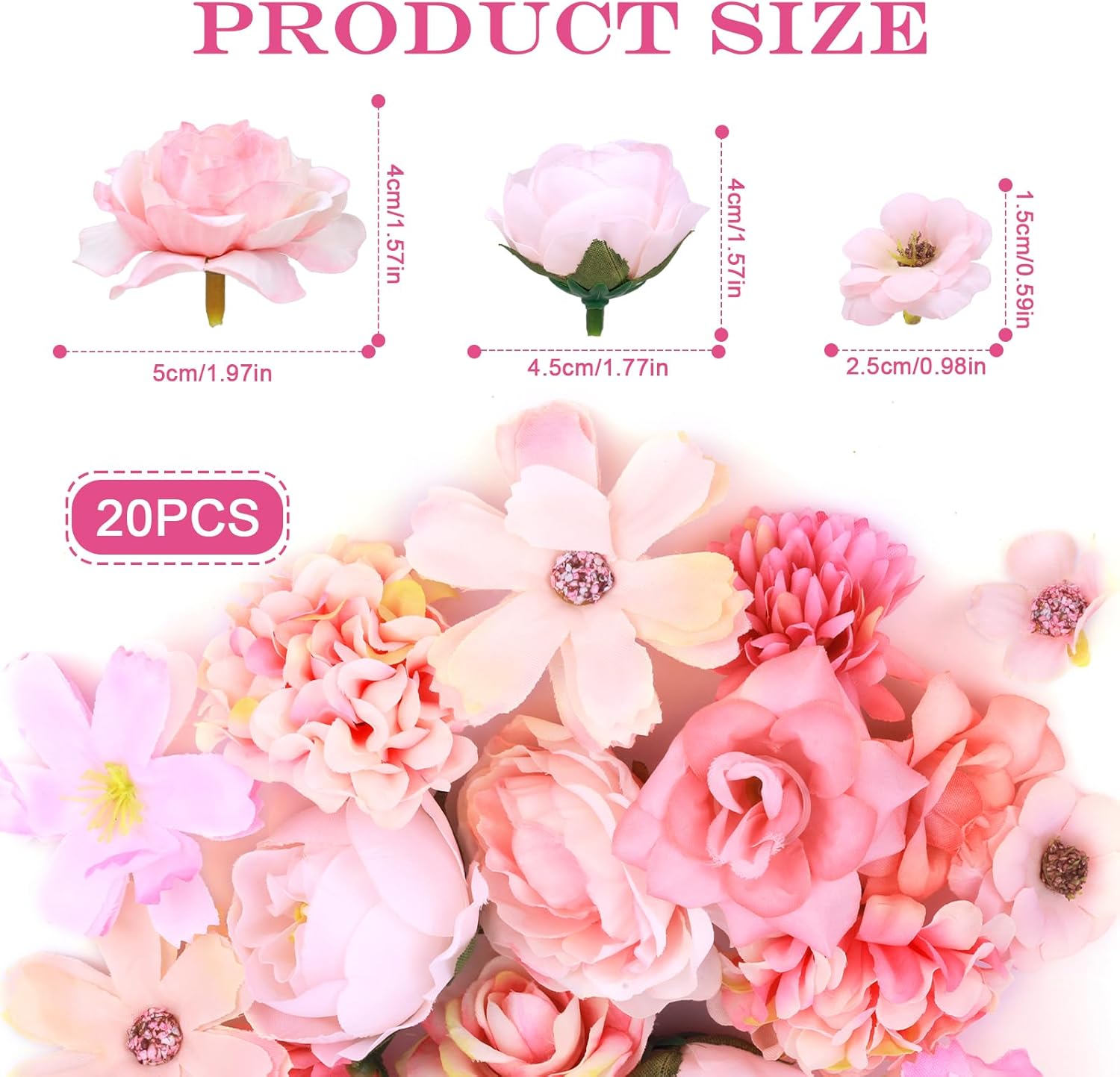 CYZBL Pack of 20 Artificial Flower Heads Elegant Set, Mini Silk Flower Heads Mix, Decorative Artificial Flower Heads for Crafts, Exquisite Small Artificial Flower Heads, Artificial Flower Heads for-1