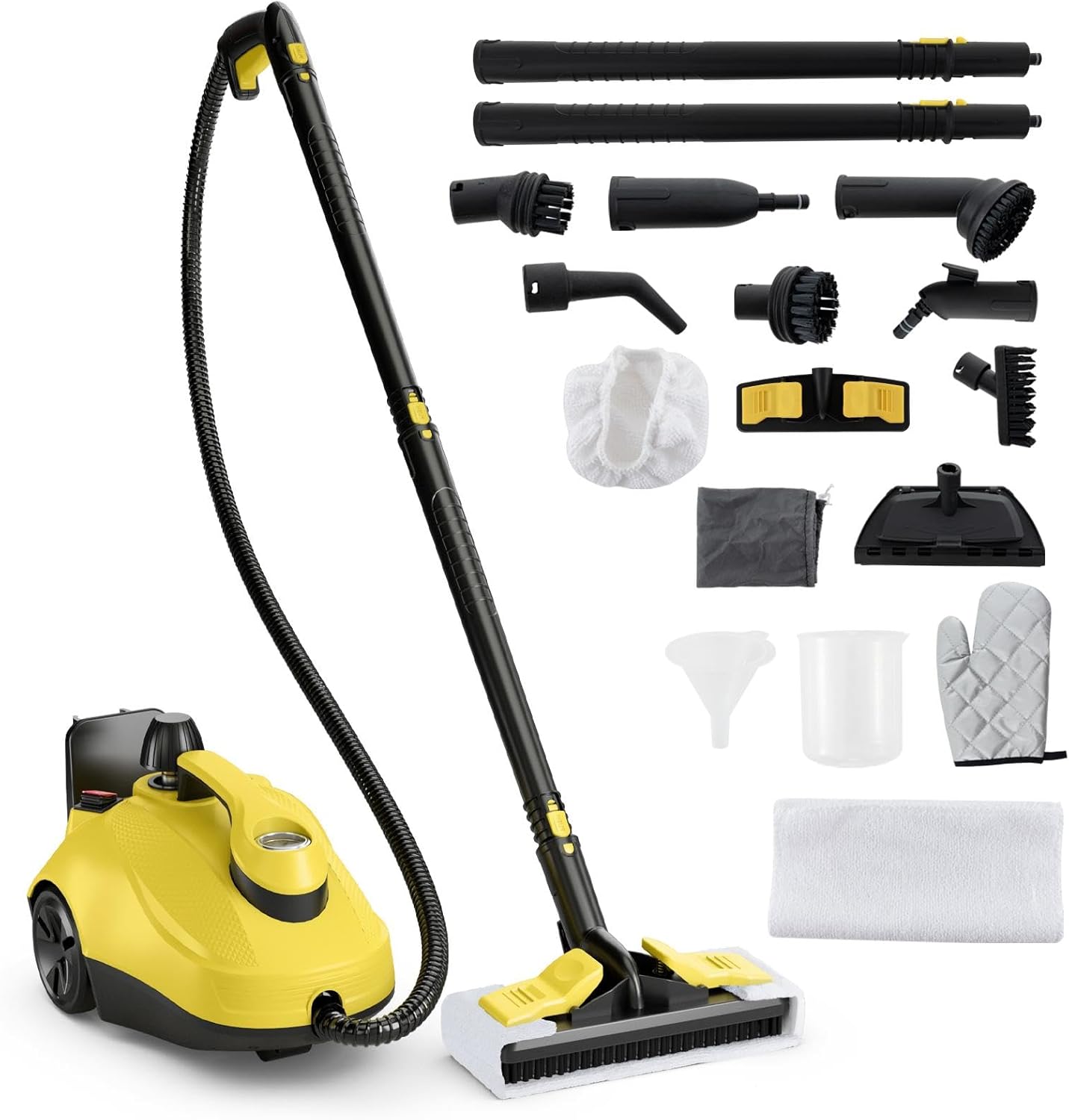 TANGZON 2000W Steam Cleaner, 5 Bar Handheld Steam Mop with 1.8L Tank & 15 Accessories, Multipurpose Household Steamer Cleaning Machine for Carpet Floor Window Sofa Upholstery Car (Yellow)-0