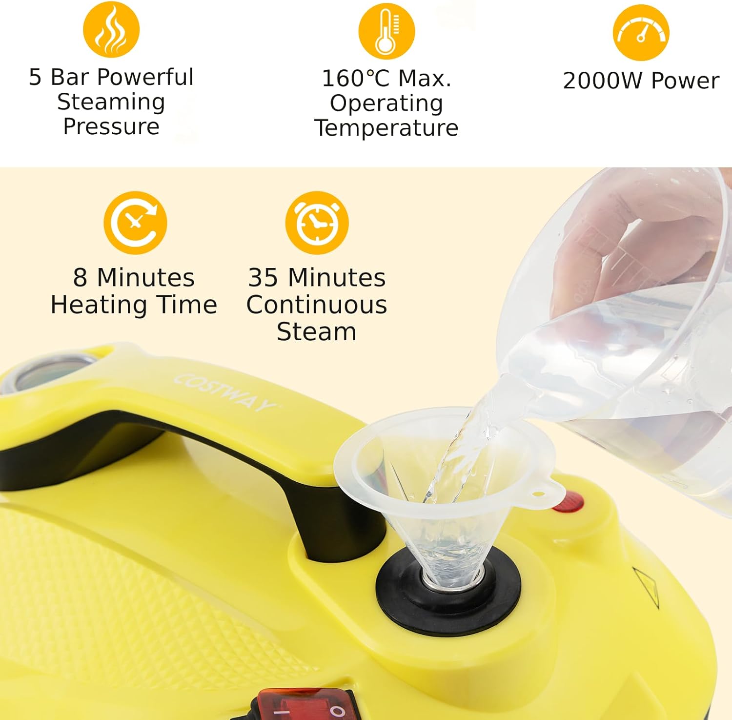 TANGZON 2000W Steam Cleaner, 5 Bar Handheld Steam Mop with 1.8L Tank & 15 Accessories, Multipurpose Household Steamer Cleaning Machine for Carpet Floor Window Sofa Upholstery Car (Yellow)-1