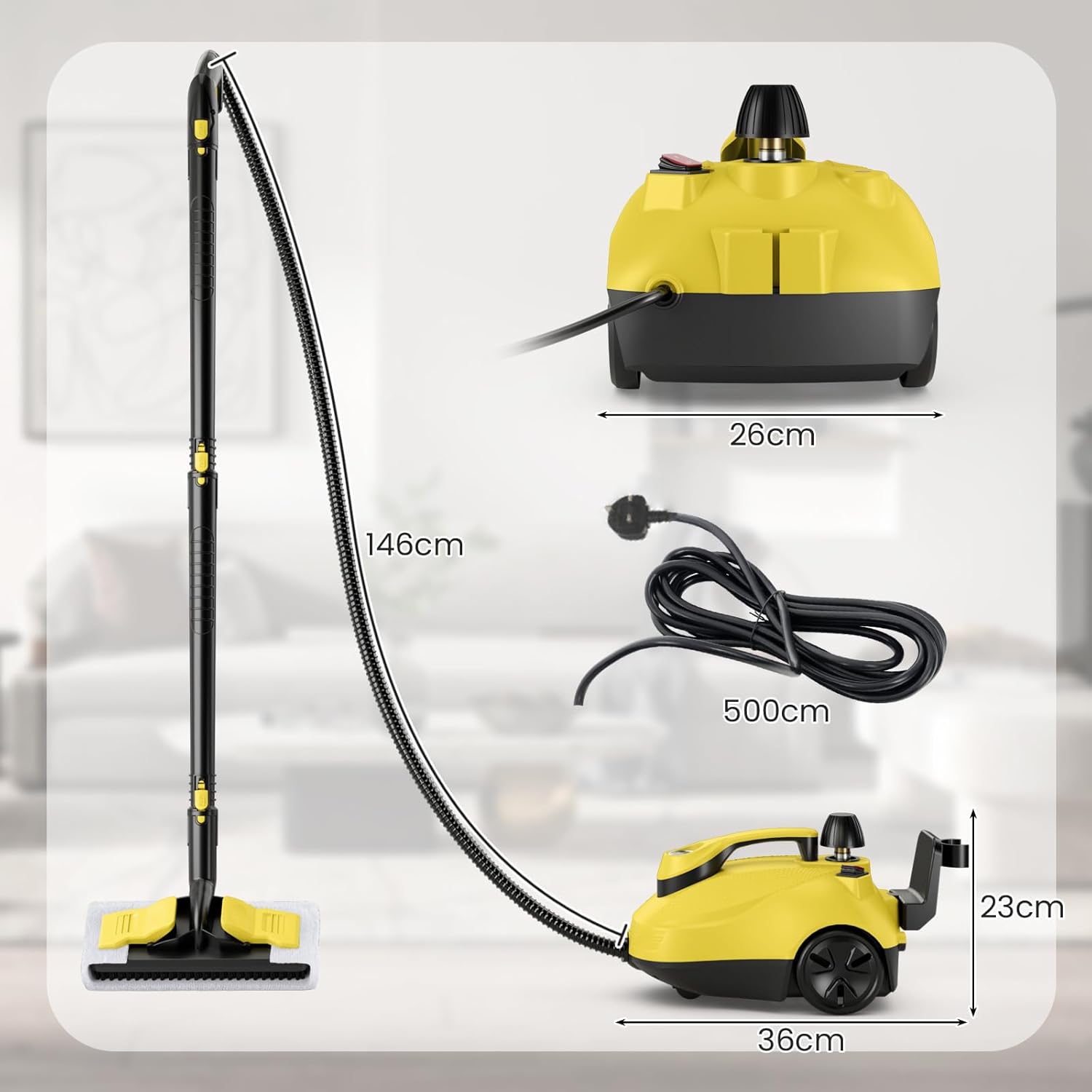 TANGZON 2000W Steam Cleaner, 5 Bar Handheld Steam Mop with 1.8L Tank & 15 Accessories, Multipurpose Household Steamer Cleaning Machine for Carpet Floor Window Sofa Upholstery Car (Yellow)-5