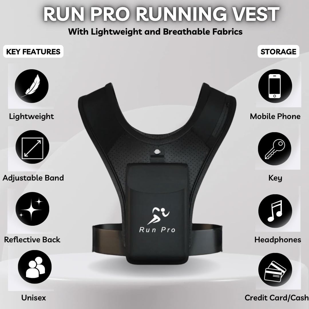 Run Pro Running Vest | Phone Holder | Key Holder | Reflective Running Vest | Adjustable Waistband | Lightweight | Men and Women | Gym | Workout Gear | Sports and Outdoors-5