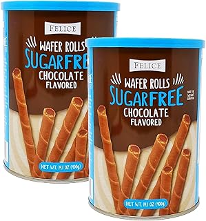 PACK OF 2 Felice Sugar Free Chocolate Flavoured Wafer Rolls in Resealable Tin (2x 400g)