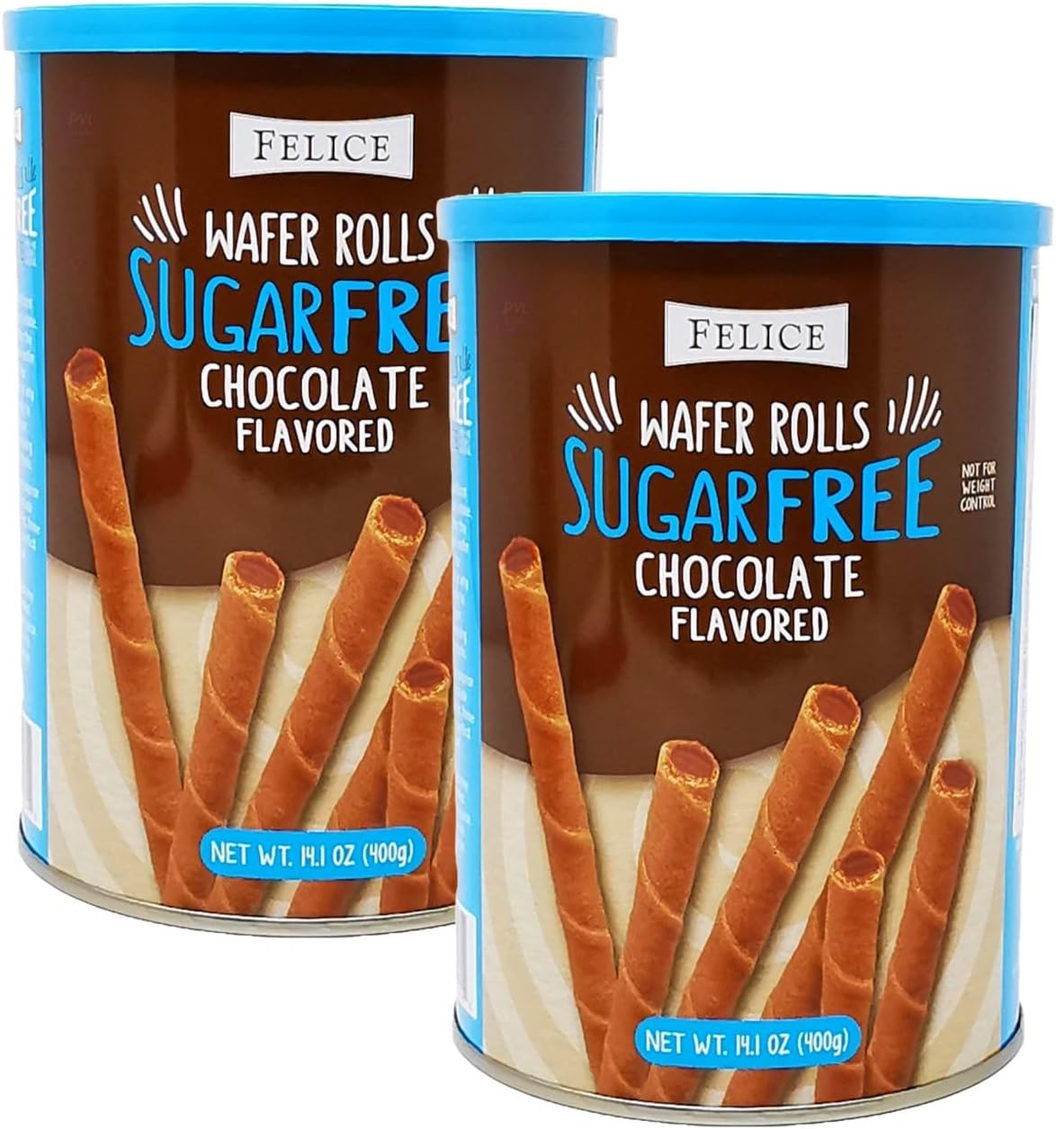 PACK OF 2 Felice Sugar Free Chocolate Flavoured Wafer Rolls in Resealable Tin (2x 400g)-0