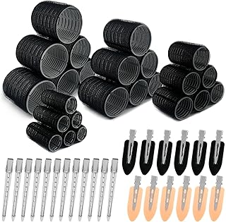 TOPBELIEF 48PCS Hair Rollers with Clips, Self Grip Hair Rollers, Large Hair Rollers, Curlers Rollers with 4 Sizes 60mm 48mm 36mm 25mm, for Long Medium Short Hair DIY Hairdressing (Black)