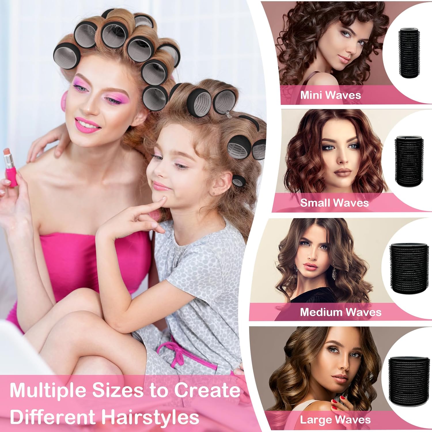 TOPBELIEF 48PCS Hair Rollers with Clips, Self Grip Hair Rollers, Large Hair Rollers, Curlers Rollers with 4 Sizes 60mm 48mm 36mm 25mm, for Long Medium Short Hair DIY Hairdressing (Black)-2