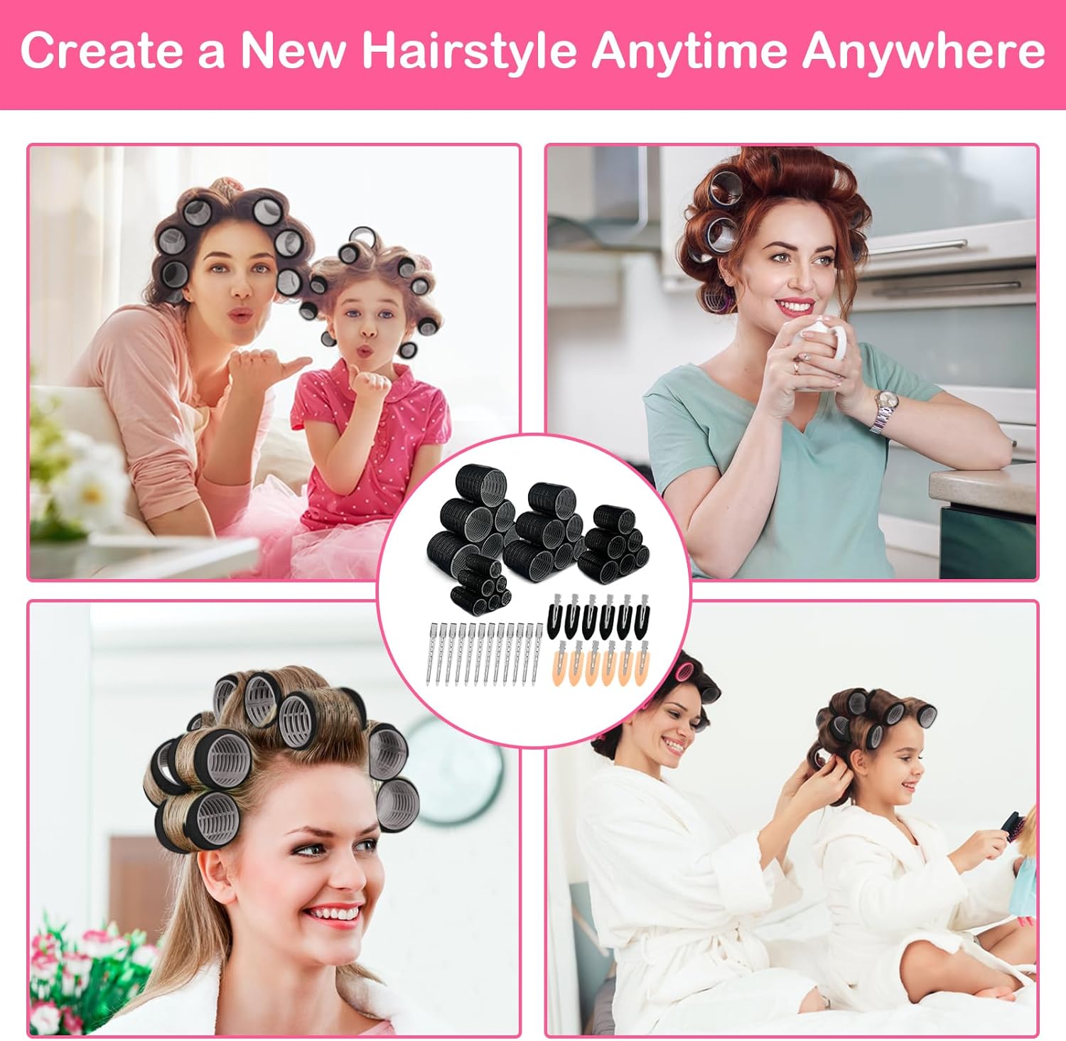 TOPBELIEF 48PCS Hair Rollers with Clips, Self Grip Hair Rollers, Large Hair Rollers, Curlers Rollers with 4 Sizes 60mm 48mm 36mm 25mm, for Long Medium Short Hair DIY Hairdressing (Black)-6