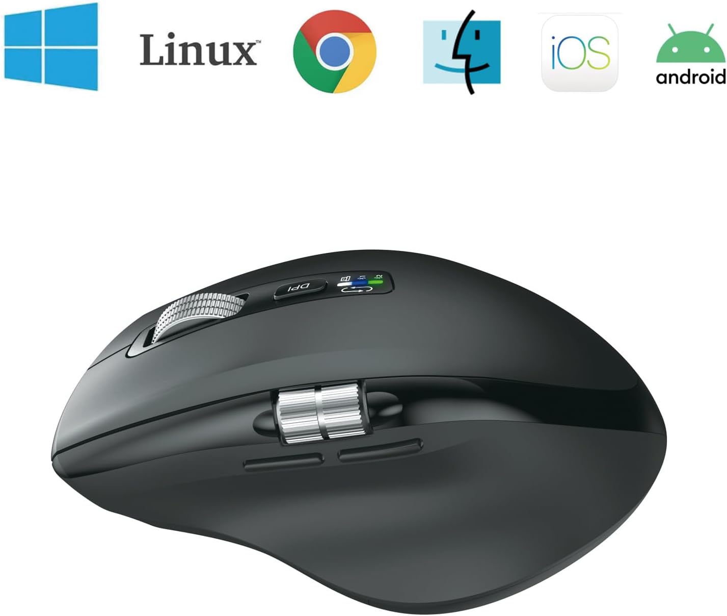 INFINMIND Wireless Computer Bluetooth Mouse with Smart Flying Scroll, Thumb Scroll Ergonomic Mice, Silent 3 Devices Mouse for Windows/Mac OS/Chrome/Linux/Android (Dark Black)-2