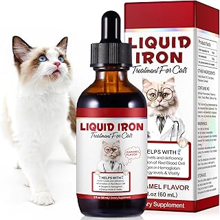 Iron Supplements for Cats, 60ML Liquid Iron with Folate and B12 Supports Anemia, Low Enery Levels and Lethargy, Promotes Red Blood Cell Formation and Blood Health