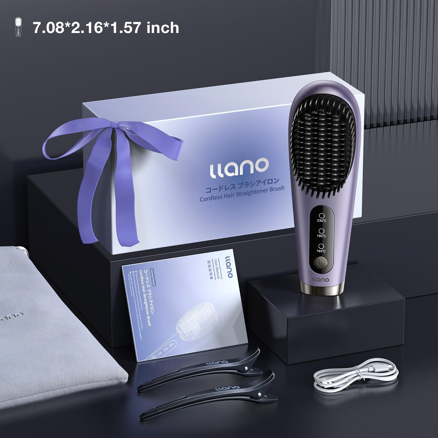 [2024 Upgraded] llano Cordless Hair Straightener Brush,Portable Mini Straightening Brush for Travel,Negative Ion Hot Comb Hair Straightener for Women,6400 mAh USB Rechargeable,100M+-8