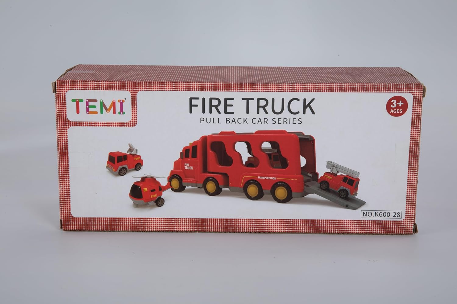 TEMI Fire Truck Toys for 2 3 4 5 6 Years Old Boys Girls - 5 in 1 Carrier Truck Transport for Toddlers 1-3, Friction Power Fire Engine Toys for Kids 3-5, Christmas Birthday Gifts-7