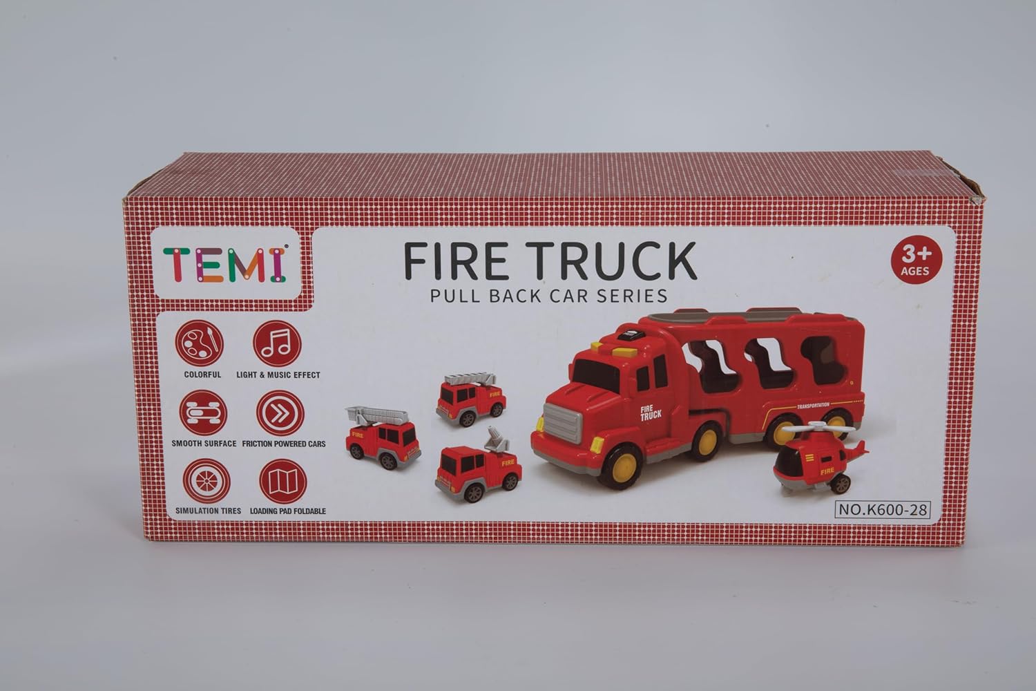 TEMI Fire Truck Toys for 2 3 4 5 6 Years Old Boys Girls - 5 in 1 Carrier Truck Transport for Toddlers 1-3, Friction Power Fire Engine Toys for Kids 3-5, Christmas Birthday Gifts-8