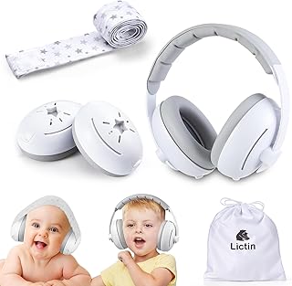 Lictin 2-in-1 Baby Ear Defenders 3-48 Months, Adjustable Ear Defenders Children with Stretchy Band, Baby Headphones for Airplane, Suitable Head Protection for Baby During Activities and Sleep