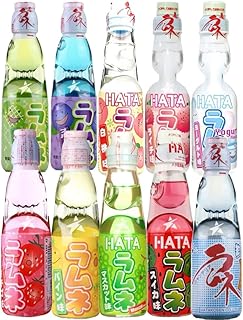 Hatakosen Ramune Soda Japanese Soft Drinks 10 Bottles Set 200 ml by Starry Mart (10 Bottles, 7 Flavours)