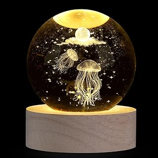 XIANNVXI Jellyfish Crystal Ball Paperweight Jellyfish Gifts Jellyfish Decor Jellyfish Lamp Crystal Lamp Sphere Lamp Cute Bedroom Decoration Office Decor