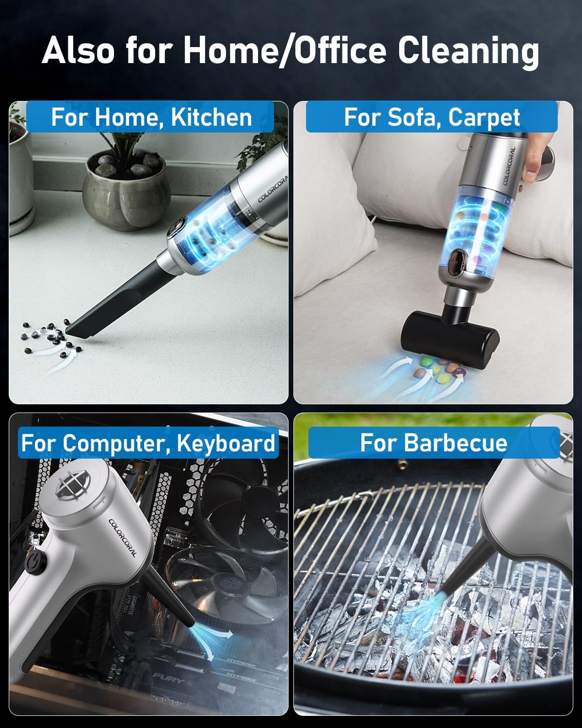 Handheld Vacuum Cleaner, 16000Pa Brushless Powerful Car Vacuum Cleaner, 4-in-1 Cordless Mini Vacuum Cleaner with 2Pack Cleaning Gel Air Duster Computer Vacuum for Car Interior,Pet Hair,Home, Desk-5