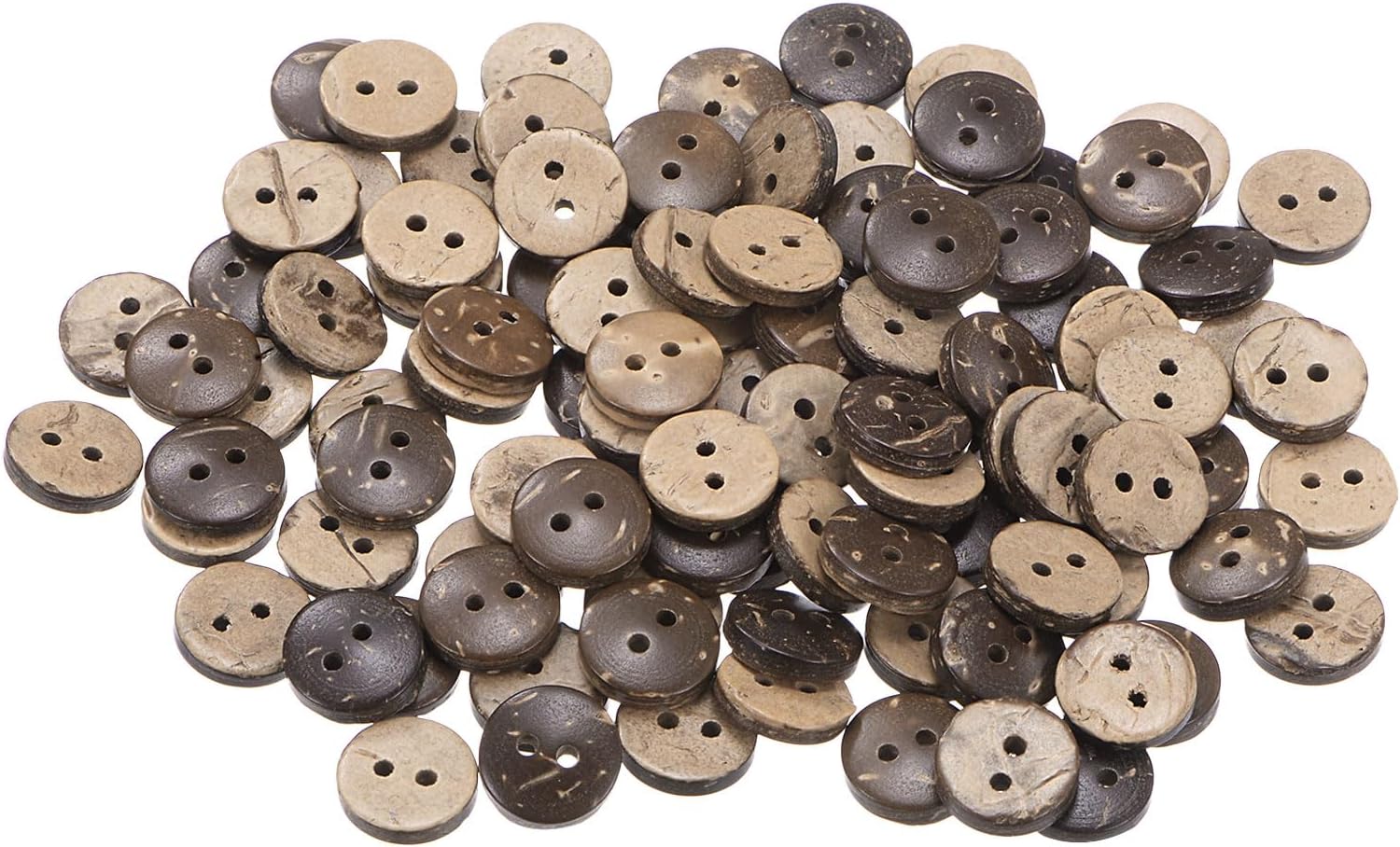 sourcing map 100pcs Sewing Button 3/8"(10mm) 2 Holes Wooden Round Craft Replacement Buttons for Clothing DIY Crafts Decoration, Brown-0