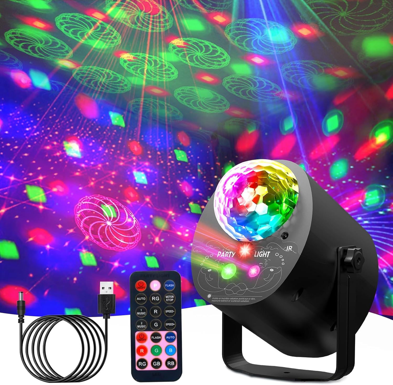 Disco Lights Party Lights, 3 in 1 Disco Ball Lights 32 Pattern + Pink Strobe Light, Sound Activated DJ Light with Remote Control for Parties DJ Bar Club Festival Show-0