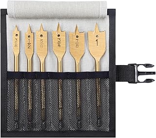 WISEPRO 6PCS Spade Drill Bit Set, Flat Wood Drill Bit Carbon Steel Paddle Hole Drill Bit Set with Storage Pouch, Wood Crafting Spade Bits for Electric Drills