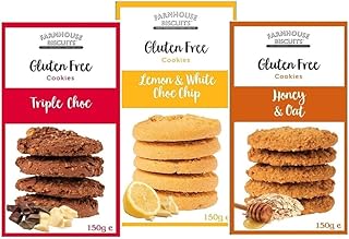 Farmhouse Gluten Free Biscuits Multipack Selection Box - Honey & Oat Cookies, Lemon & White chocolate chip Cookies, Triple Chocolate Cookies perfect loving gift for friends and family on all Occassion