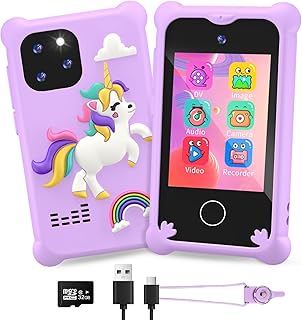 CKATE Kids Toy Phone for Girls, Portable Fake Phone Toy with 2.8 Inches Touchscreen, Dual Camera Unicorn Birthday Gifts for 3 4 5 6 7 8 9 10 11 12 Years Old Girls - Dream Purple