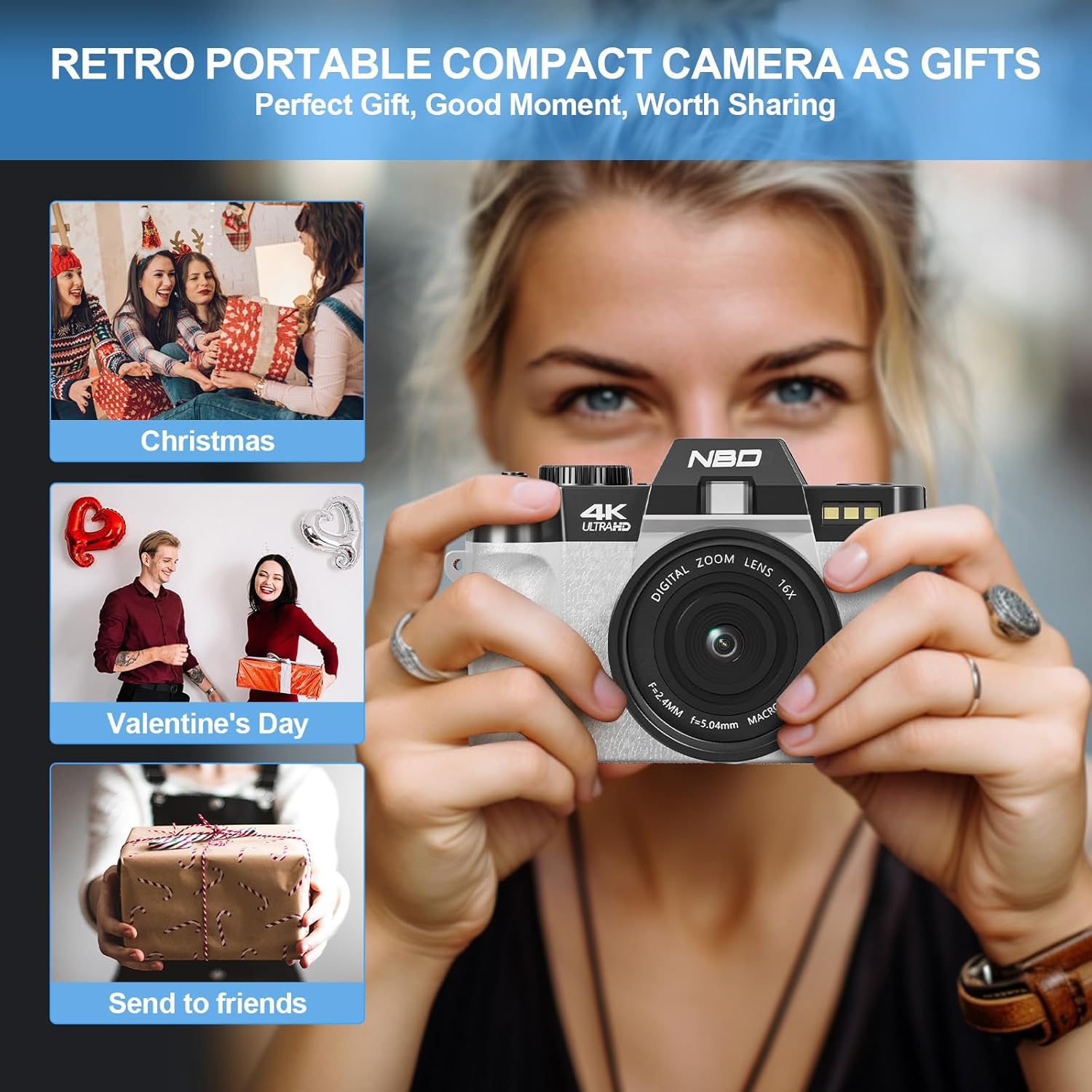 NBD Digital Cameras for Photography, 48MP 4K Vlogging Camera with 180° Flip Screen,WiFi, 60FPS Autofocus Travel Camera,Compact Camera 32GB TF&2 Batteries Included,Beginner-Friendly (White)-3