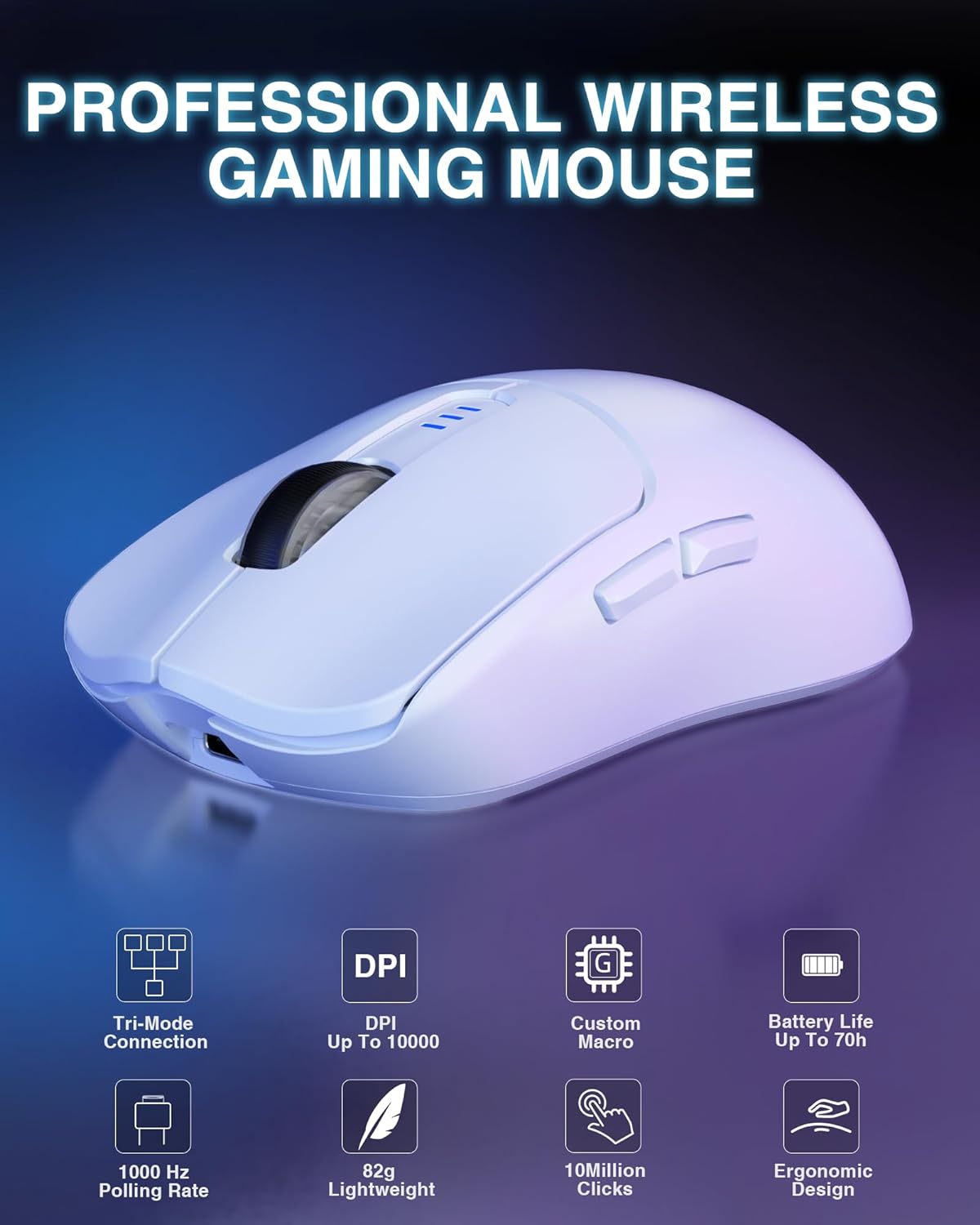 AULA SC580 Wireless Gaming Mouse,Tri-Mode 2.4Ghz/USB-C/BT5.0 Computer Mouse Up to 10000 DPI,Lightweight Gaming Mice with 6 Programmable Buttons,Rechargeable Mouse for Laptop,PC,Mac,Tablet (White)-1