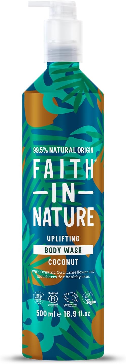 Faith In Nature 500ml Metal Bottle Natural Coconut Body Wash, Hydrating, Vegan and Cruelty Free, No SLS or Parabens-0