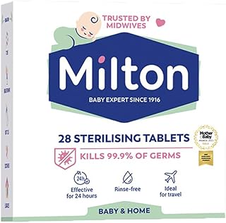 MiltonBaby Sterilising 28 Tablets Pack of 1 Cold Water Feeding Bottle Teats Antibacterial Antiseptic Cleaner Household Surface Kitchen Hygiene with Welari Thank You Card Home | (1pack) (28tabs)