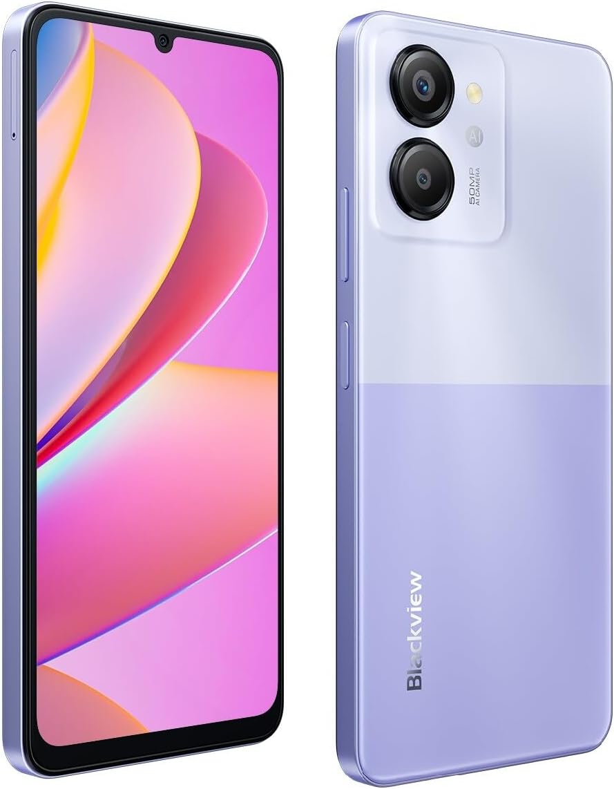 Blackview Color 8 Smartphone Unlocked, 16GB+128GB, 50MP+8MP Camera, 6.75" HD+ 90Hz Rate Screen, 6000mAh Battery, Three Card Slots, Android 13 Mobile Phone, Smart-K Box Speaker, GPS Purple-0