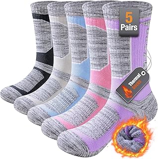 Niorasen Thermal Walking Socks Women 5 Pairs, Cushioned Anti Blister Hiking Socks, Cotton Winter Work Socks, Thick Ladies Boot Socks, Warm Calf Crew Athletic Sports Socks