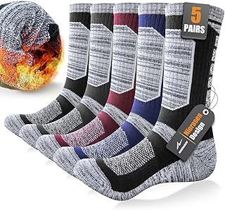 Niorasen Full Cushion Thermal Socks for Men, Thick Cotton Mens Work Socks, Padded Mens Warm Socks, 5 Pairs Crew Winter Sports Socks for Outdoor Walking Hiking Running Climbing