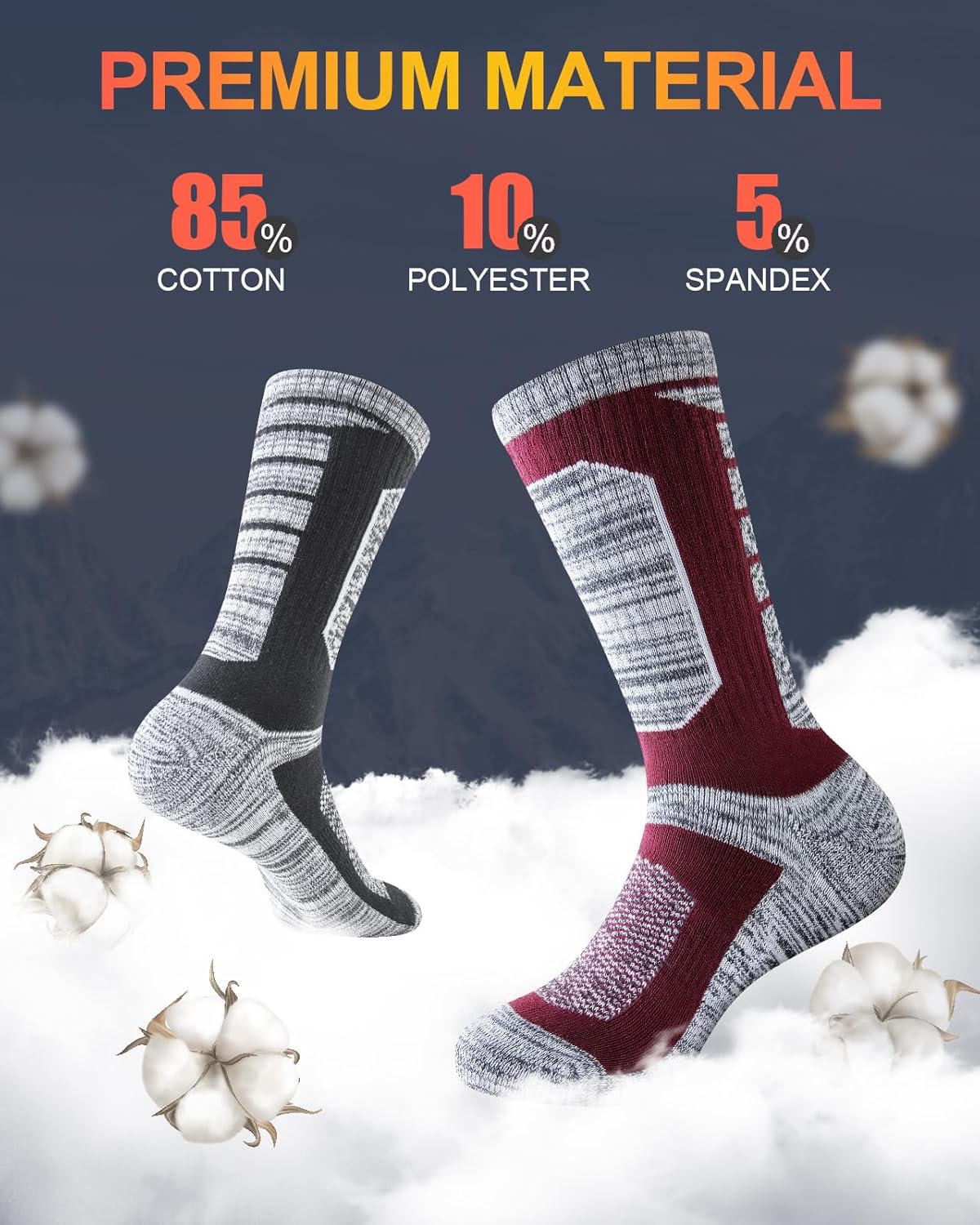 Niorasen Full Cushion Thermal Socks for Men, Thick Cotton Mens Work Socks, Padded Mens Warm Socks, 5 Pairs Crew Winter Sports Socks for Outdoor Walking Hiking Running Climbing-4