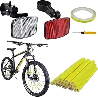 12Pcs Wheel Spoke Reflectors, Warning Strip Clip Tube, 2Pcs Front and Back Reflectors Bracket, Bicycle Spoke Lights Cover with Screwdriver 8m Reflective Tape, Bike Reflective Spoke Clips for Cycling