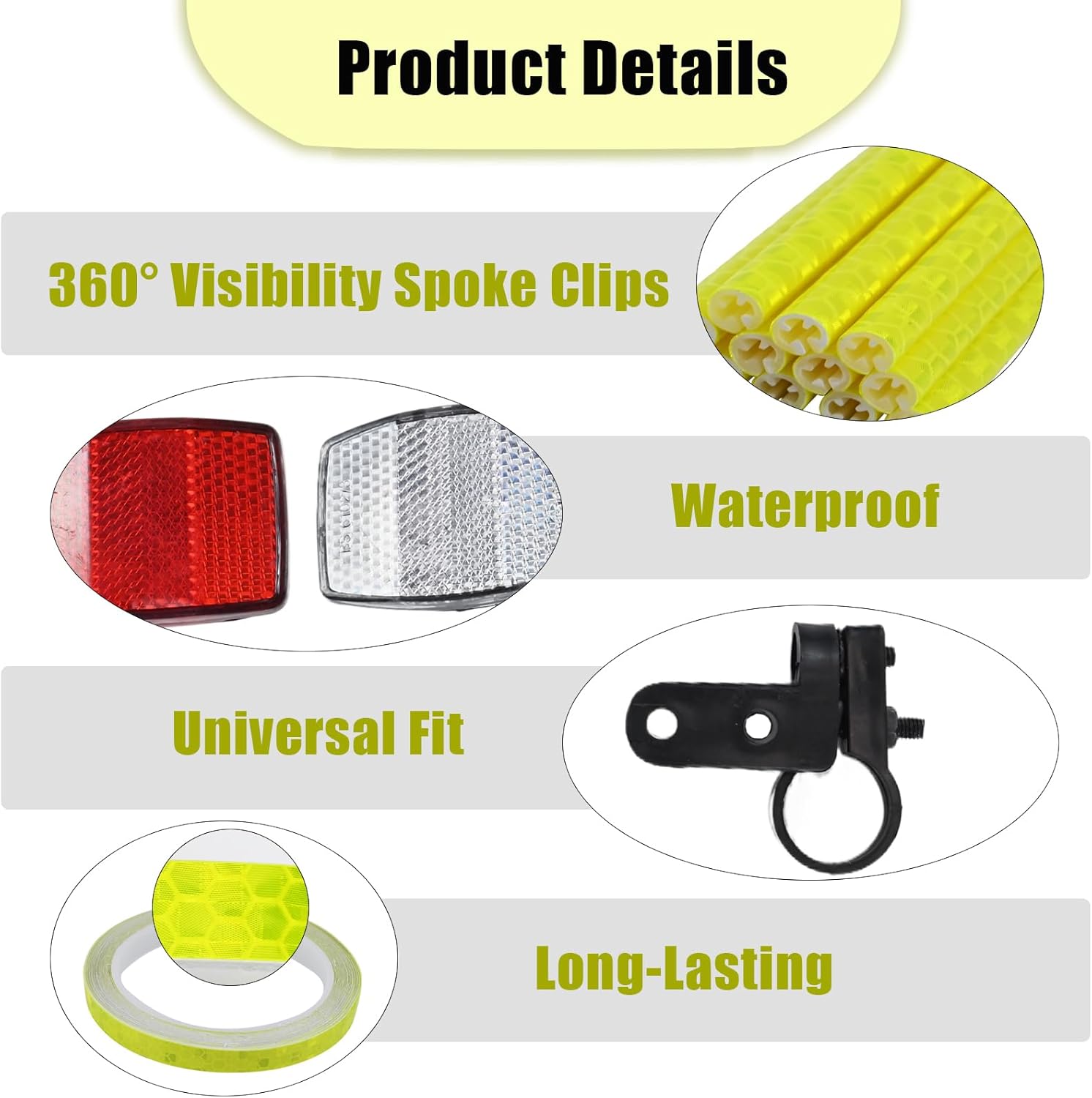 12Pcs Wheel Spoke Reflectors, Warning Strip Clip Tube, 2Pcs Front and Back Reflectors Bracket, Bicycle Spoke Lights Cover with Screwdriver 8m Reflective Tape, Bike Reflective Spoke Clips for Cycling-2