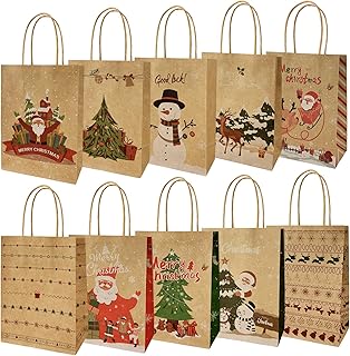 Christmas G-ift Bags for Presents Christmas Wrapping Bags 10 Style Xmas Gift Bags with Handles,Christmas Party Paper Bags Xmas Gift Bag for Gift Wrapping Xmas Gift Bags for Christmas Party