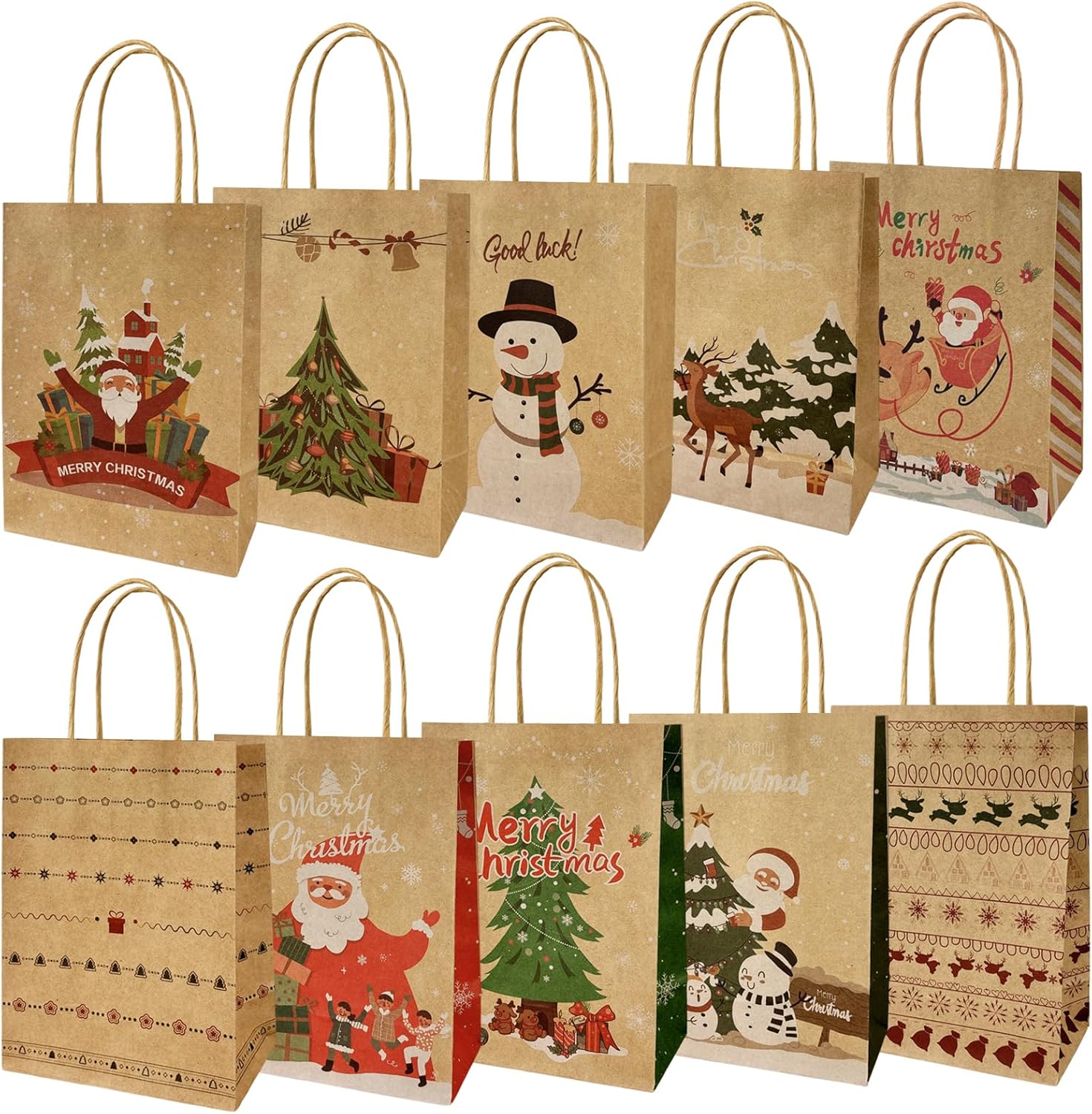 Christmas G-ift Bags for Presents Christmas Wrapping Bags 10 Style Xmas Gift Bags with Handles,Christmas Party Paper Bags Xmas Gift Bag for Gift Wrapping Xmas Gift Bags for Christmas Party-0