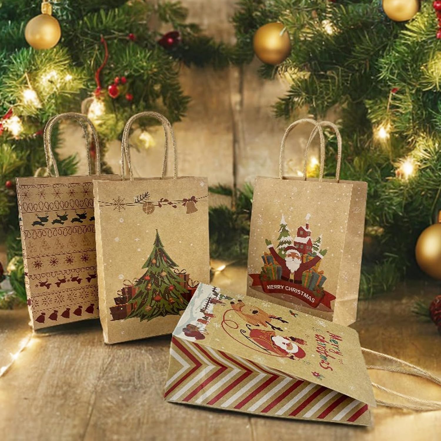 Christmas G-ift Bags for Presents Christmas Wrapping Bags 10 Style Xmas Gift Bags with Handles,Christmas Party Paper Bags Xmas Gift Bag for Gift Wrapping Xmas Gift Bags for Christmas Party-4