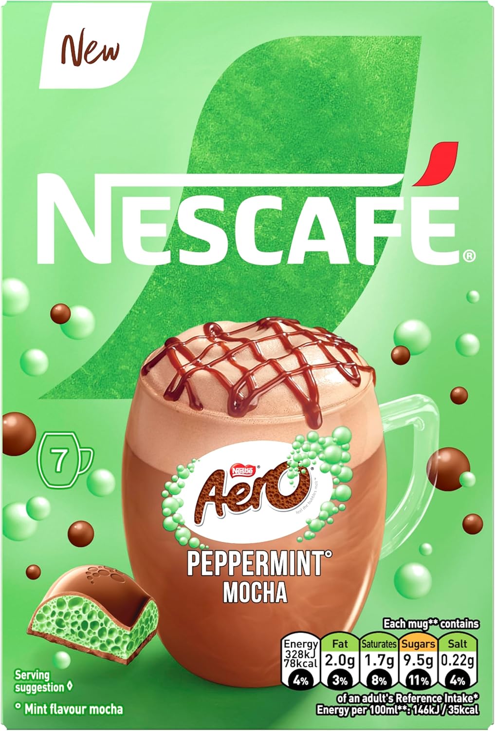 Nescafe Peppermint Aero Mocha 7 x 19g Sachets, 100% Responsibly Sourced Coffee-1