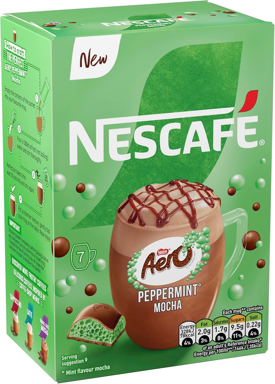 Nescafe Peppermint Aero Mocha 7 x 19g Sachets, 100% Responsibly Sourced Coffee-3